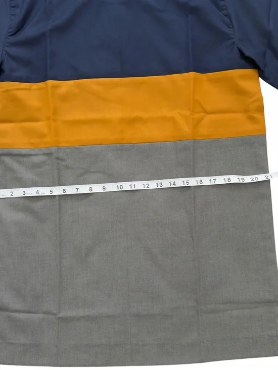 Men’s African Tailored Colorblock Shirt Blue Mustard Gray Size L(43) Handmade . - Picture 4 of 8